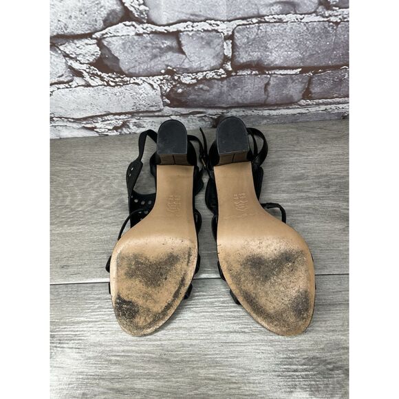 VIA SPIGA Laser Cut Black Leather Crisscross Ankle Strap Heel Sandals Women 6M - Picture 10 of 16